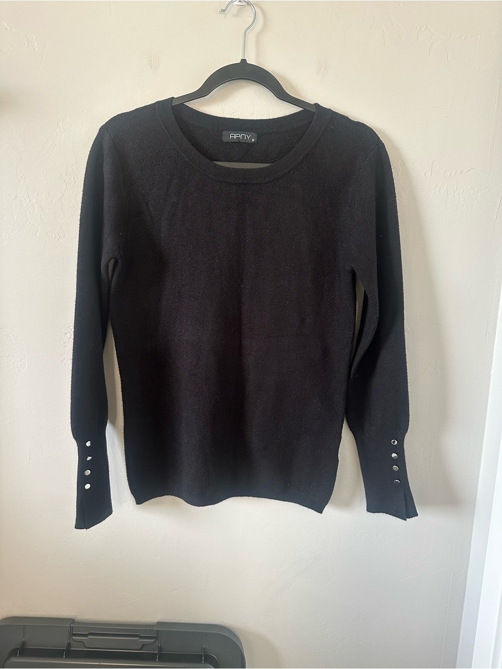 Penny Black Crewneck Sweater with Cuff Button Detail - Black